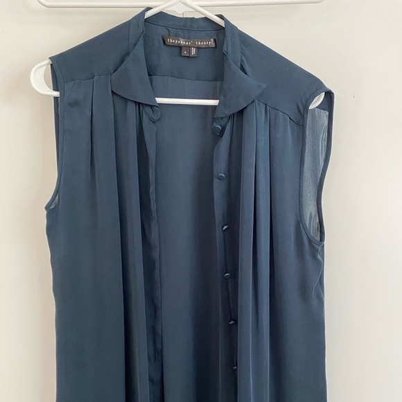 THEYSKINS THEORY NAVY BLUE SILK BLOUSE - Picture 5 of 8